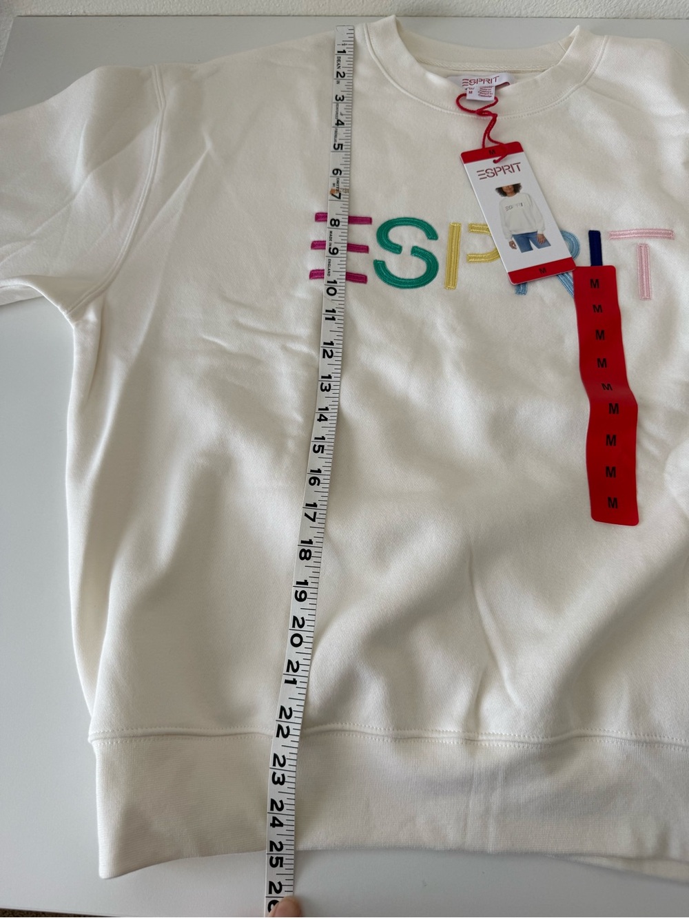 NWT Esprit Cream Logo Fleece Crewneck Sweatshirt Embroidered 80s Retro Viral M - Picture 10 of 10